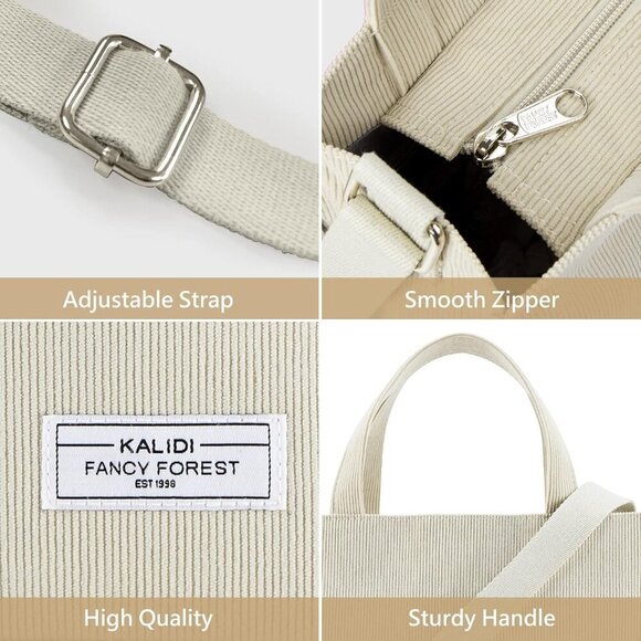 KALIDI Tote Bag for Women Corduroy Crossbody Bag Casual Zipper Tote Fashion Shou - Picture 6 of 9